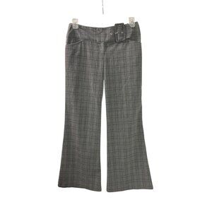Vtg Y2K Tracy Evans Plaid Wide Leg Flare Pants Belted Waist 9 Grey Black Pink